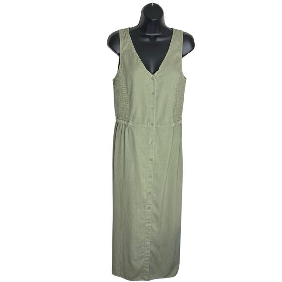 Cloth & Stone Maxi Dress Womens Small Matcha Green Smocked Buttons Anthropologie - Picture 1 of 13